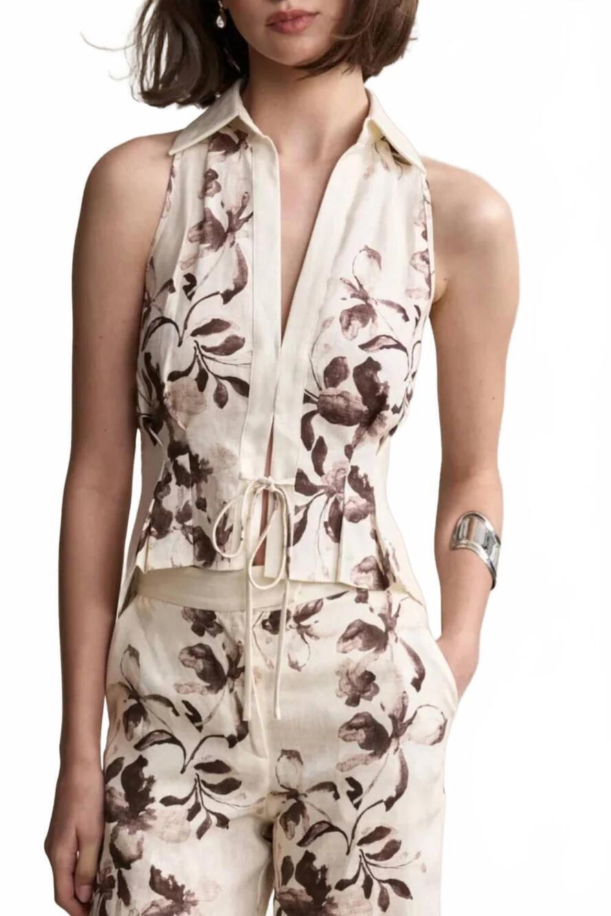 NEW HEVRON sloan vest in painted flower chocolate